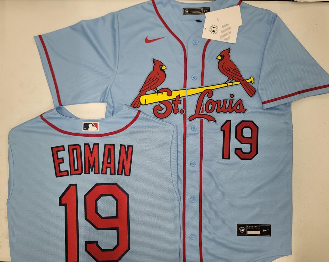 Nike St Louis Cardinals TOMMY EDMAN Sewn Baseball Jersey Throwback BLUE