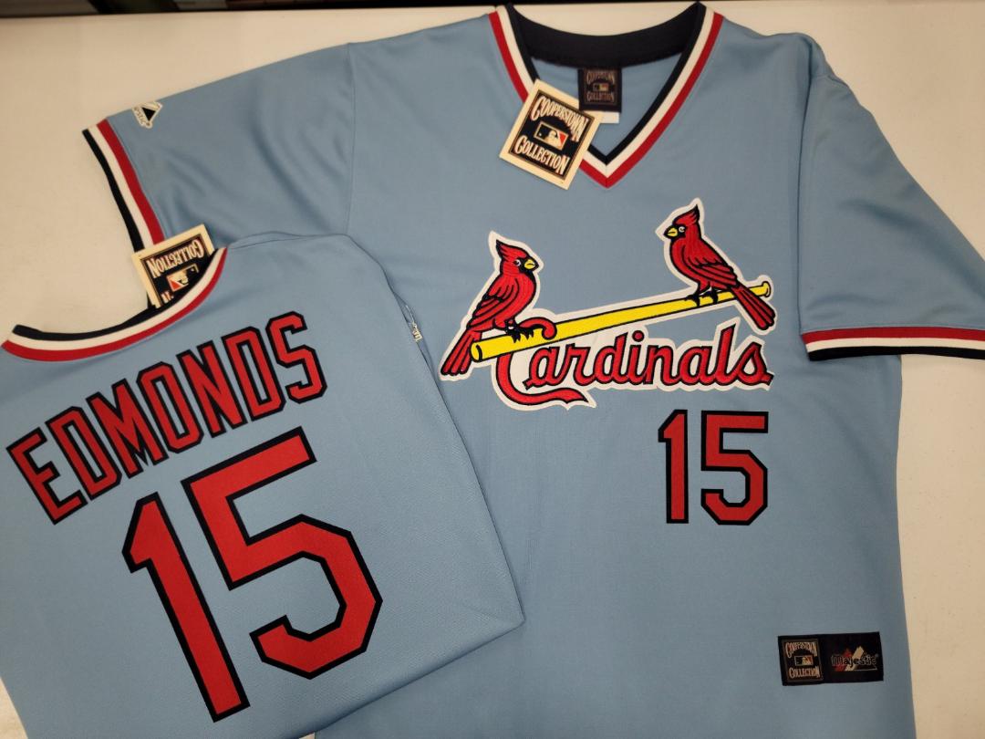 Mens Majestic Cooperstown Collection St Louis Cardinals JIM EDMONDS Baseball Jersey Powder Blue