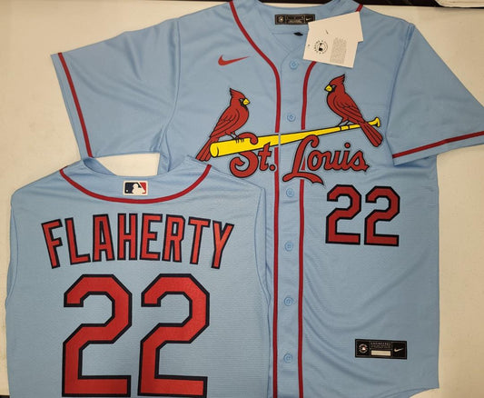 Nike St Louis Cardinals JACK FLAHERTY Sewn Baseball Jersey Throwback BLUE