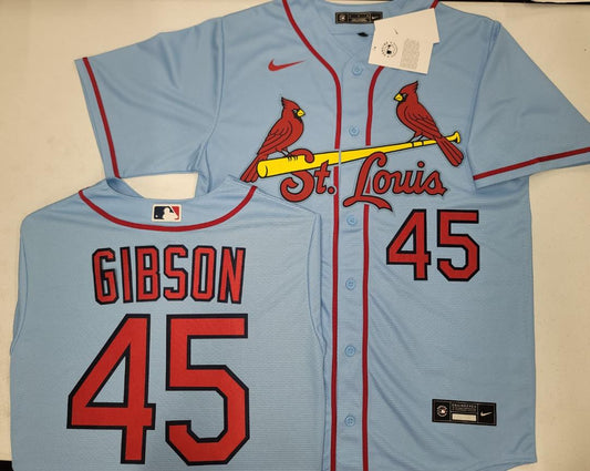 Nike St Louis Cardinals BOB GIBSON Sewn Baseball Jersey Throwback BLUE