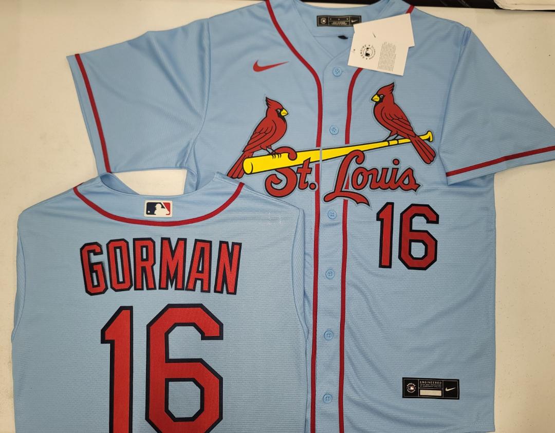 Nike St Louis Cardinals NOLAN GORMAN Sewn Baseball Jersey Throwback BLUE