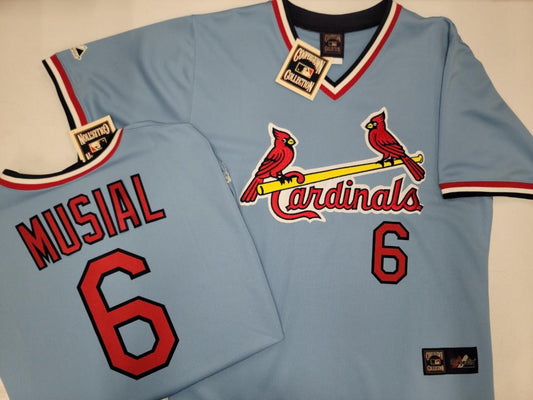 Mens Majestic Cooperstown Collection St Louis Cardinals STAN MUSIAL Baseball Jersey Powder Blue