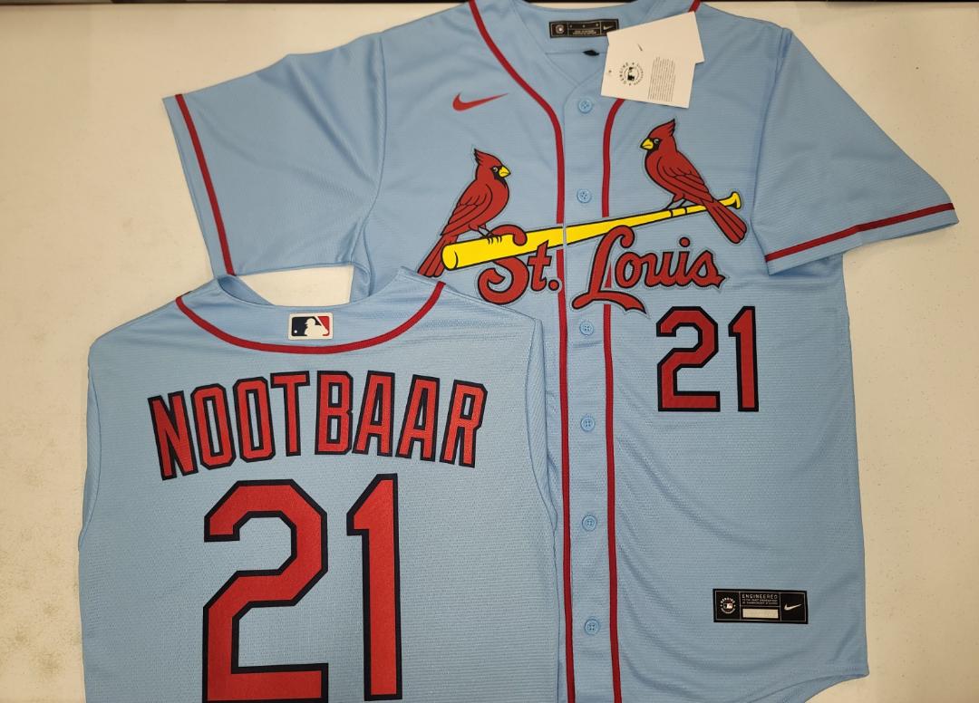 Nike St Louis Cardinals LARS NOOTBAAR Sewn Baseball Jersey Throwback BLUE
