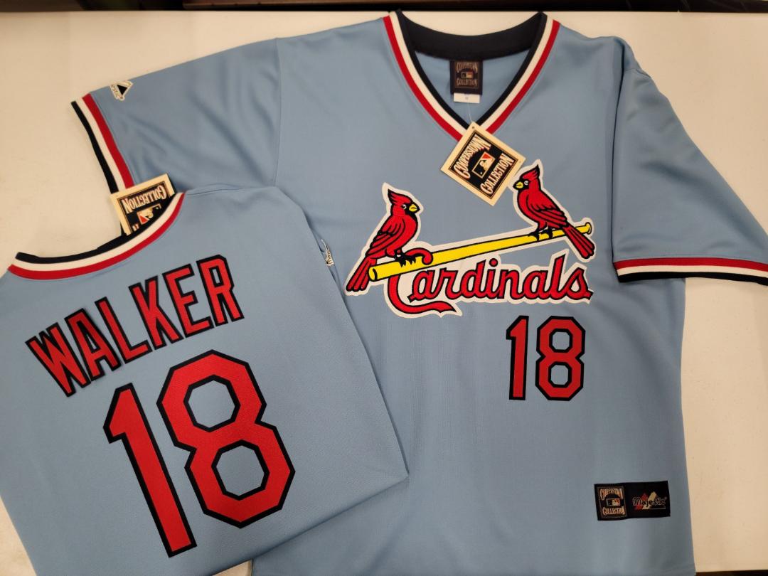 Mens Majestic Cooperstown Collection St Louis Cardinals JORDAN WALKER Baseball Jersey Powder Blue