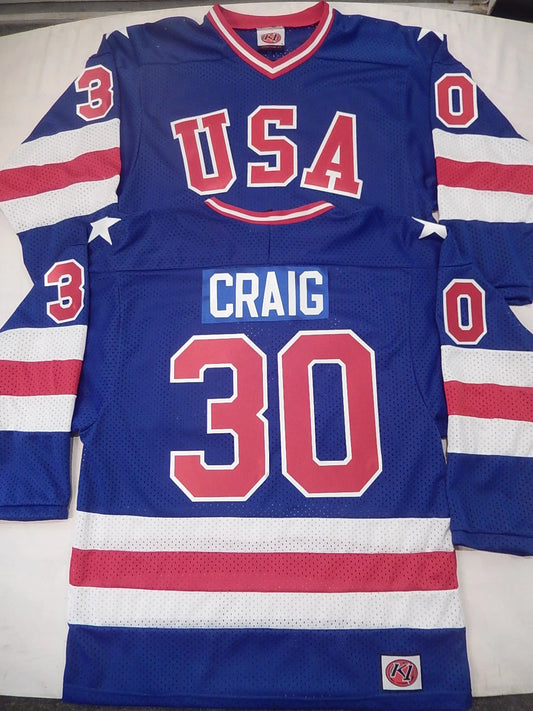Mens K1 JIM CRAIG 1980 Miracle On Ice Hockey Jersey BLUE