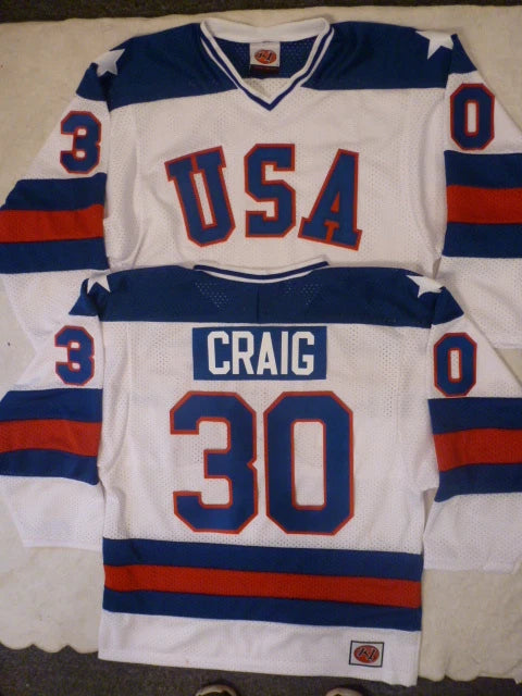 Mens K1 JIM CRAIG 1980 Miracle On Ice Hockey Jersey WHITE