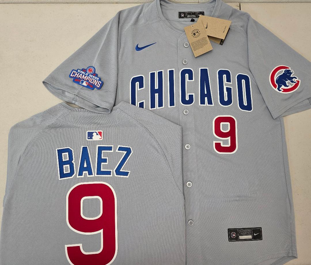 Nike Chicago Cubs JAVIER BAEZ 2016 World Series Baseball Jersey GRAY