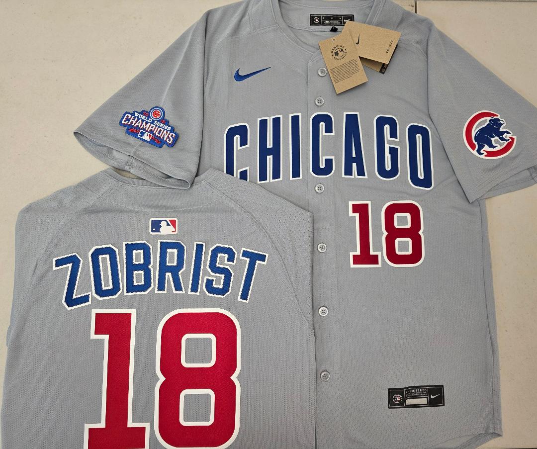 Nike Chicago Cubs BEN ZOBRIST 2016 World Series Baseball Jersey GRAY