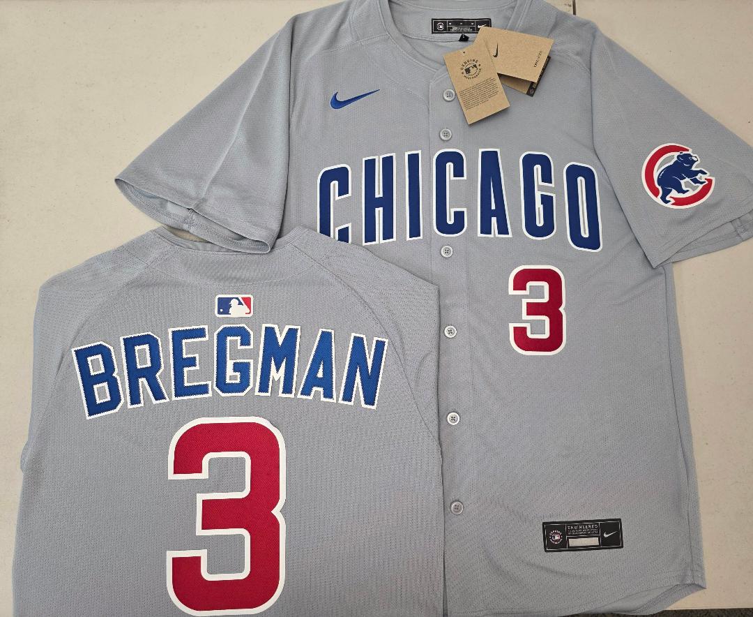 Nike Chicago Cubs ALEX BREGMAN SEWN Baseball Jersey GRAY