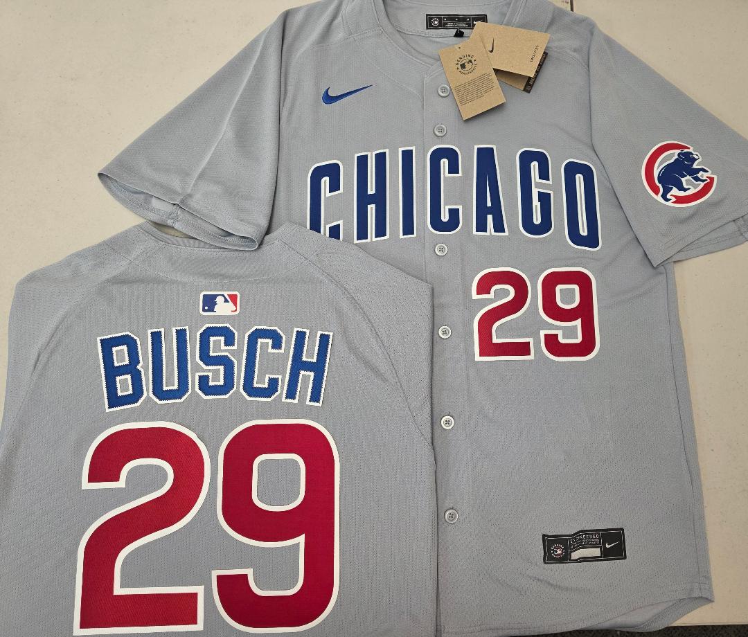 Nike Chicago Cubs MICHAEL BUSCH SEWN Baseball Jersey GRAY