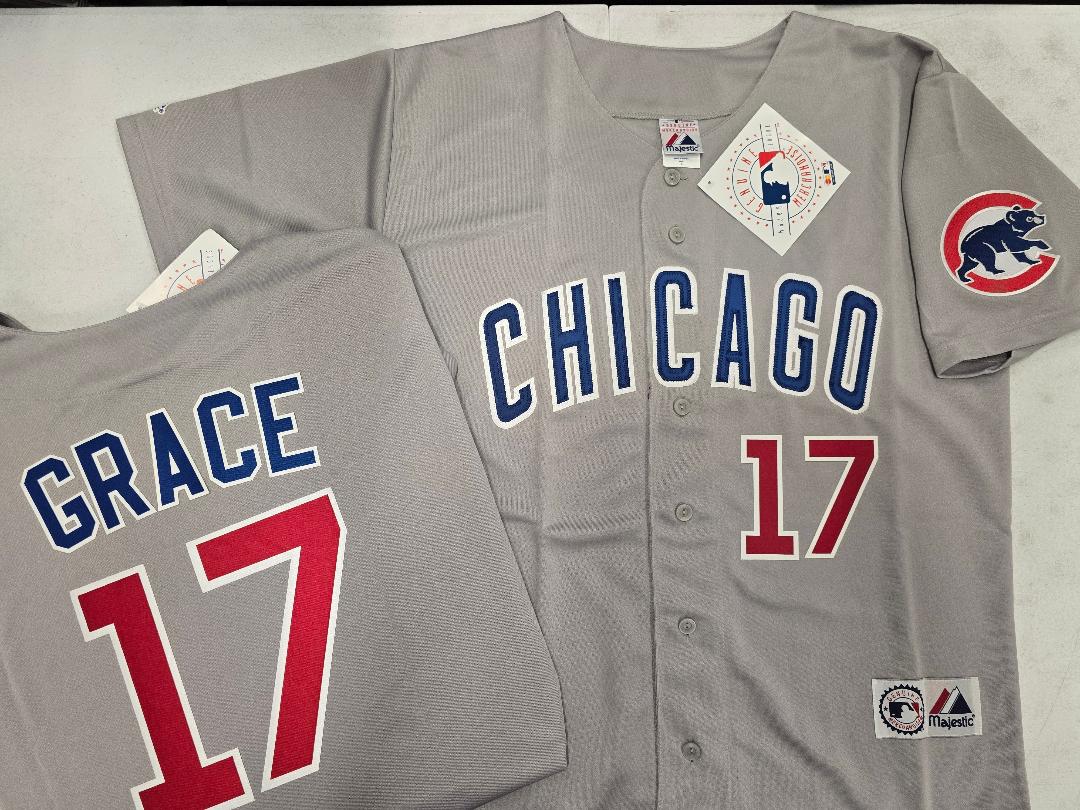 Majestic Chicago Cubs MARK GRACE Vintage Baseball Jersey GRAY