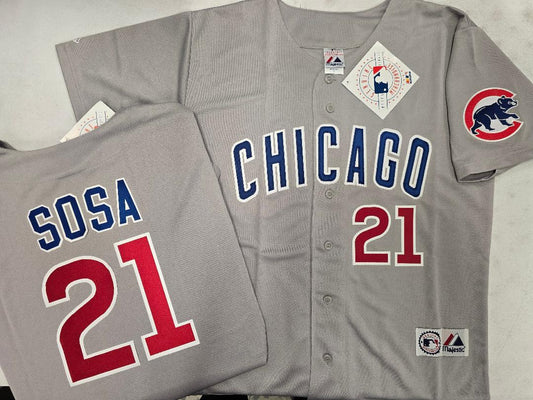 Majestic Chicago Cubs SAMMY SOSA Vintage Baseball Jersey GRAY