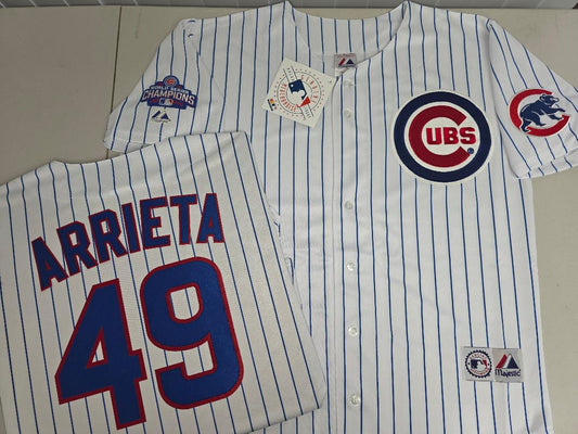 Majestic Chicago Cubs JAKE ARRIETTA 2016 World Series Baseball Jersey WHITE P/S