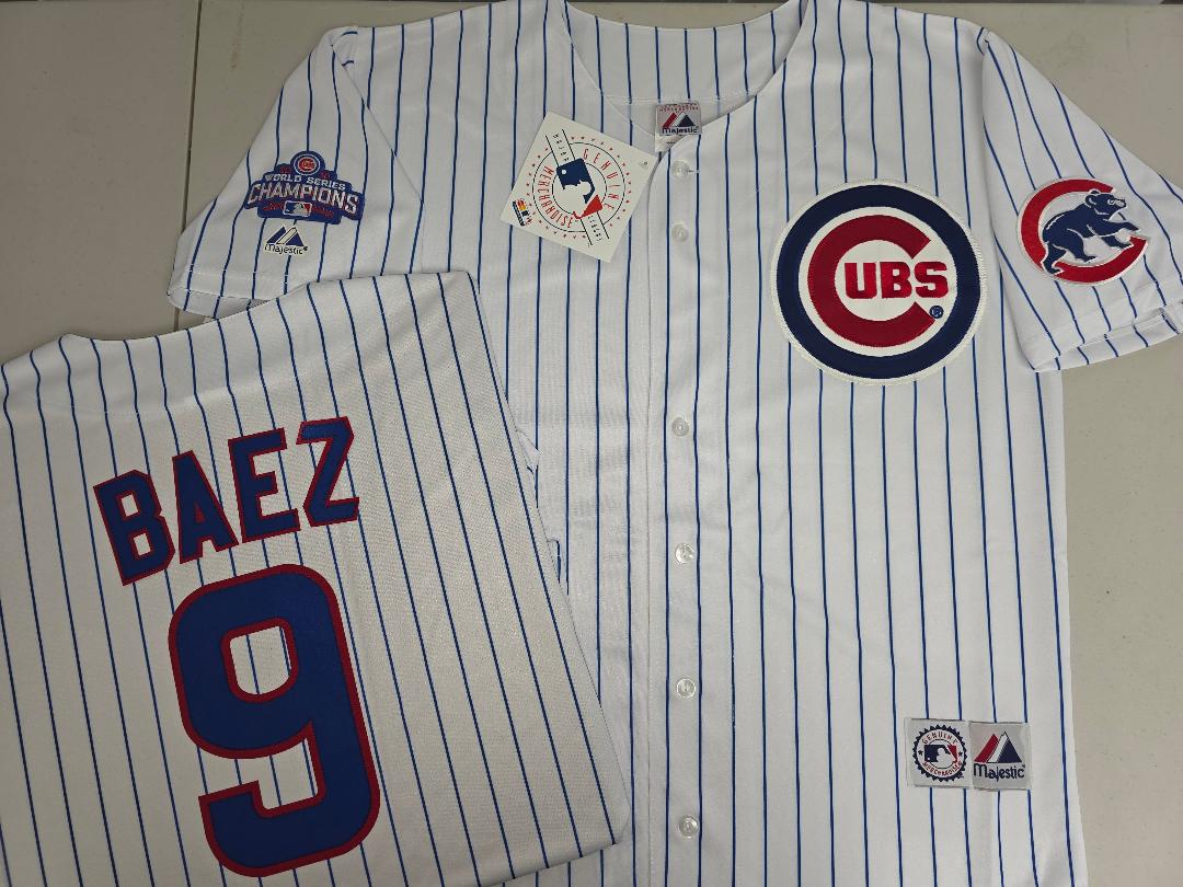Majestic Chicago Cubs JAVIER BAEZ 2016 World Series Baseball Jersey WHITE P/S