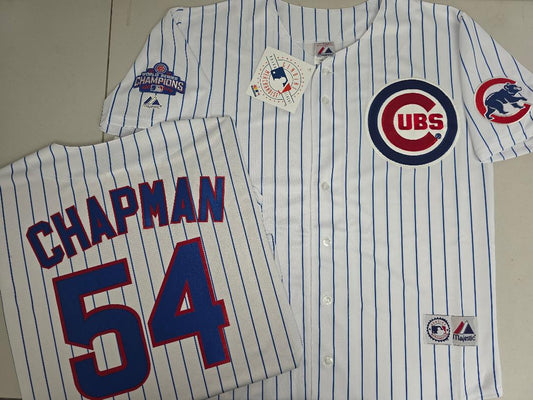 Majestic Chicago Cubs AROLDIS CHAPMAN 2016 World Series Baseball Jersey WHITE P/S