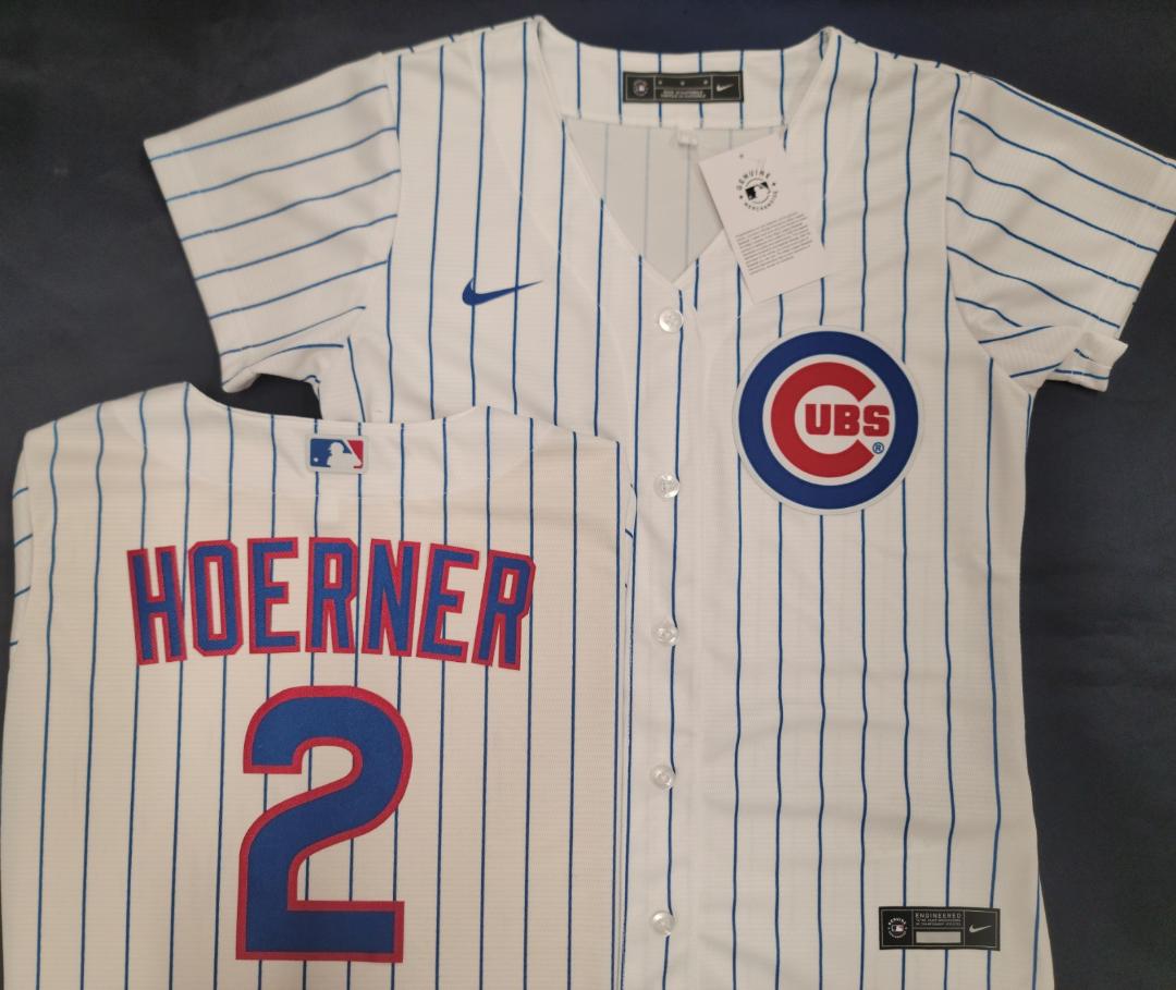 WOMENS Nike Chicago Cubs NICO HOERNER Sewn Baseball Jersey WHITE P/S