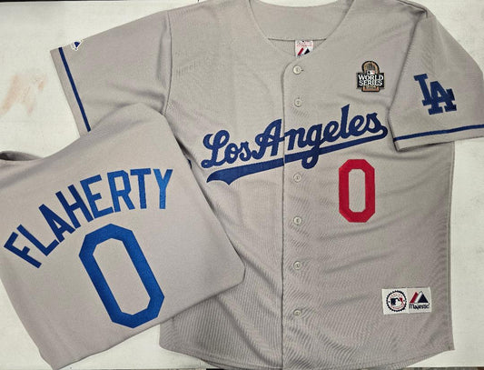 Los Angeles Dodgers JACK FLAHERTY 2024 World Series Baseball Jersey GRAY