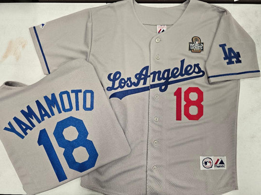 Los Angeles Dodgers YOSHINOBU YAMAMOTO 2024 World Series Baseball Jersey GRAY