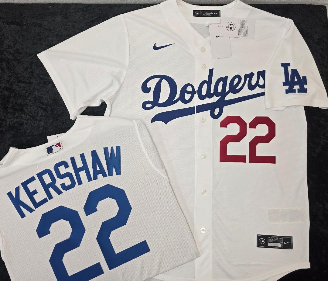 NIKE Los Angeles Dodgers CLAYTON KERSHAW SEWN Baseball Jersey WHITE