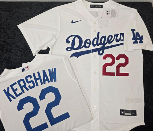 NIKE Los Angeles Dodgers CLAYTON KERSHAW SEWN Baseball Jersey WHITE