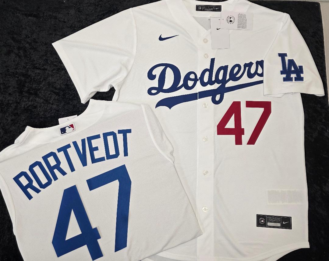 NIKE Los Angeles Dodgers BEN RORTVEDT SEWN Baseball Jersey WHITE ...