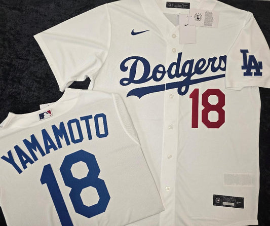 NIKE Los Angeles Dodgers YOSHINOBU YAMAMOTO SEWN Baseball Jersey WHITE