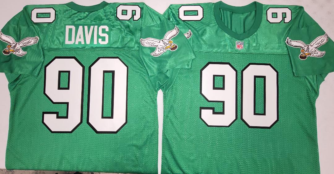 Philadelphia Eagles JORDAN DAVIS Vintage Throwback Football Jersey KELLY GREEN