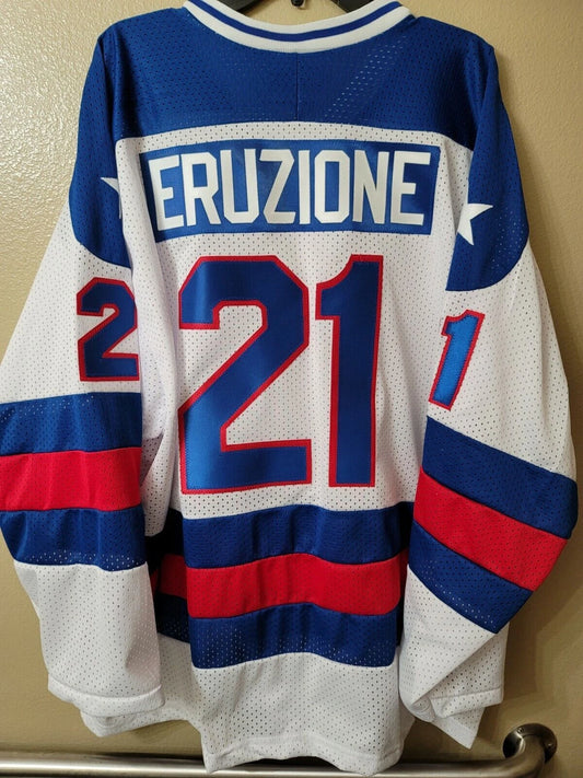 Mens K1 MIKE ERUZIONE 1980 Miracle On Ice Hockey Jersey WHITE