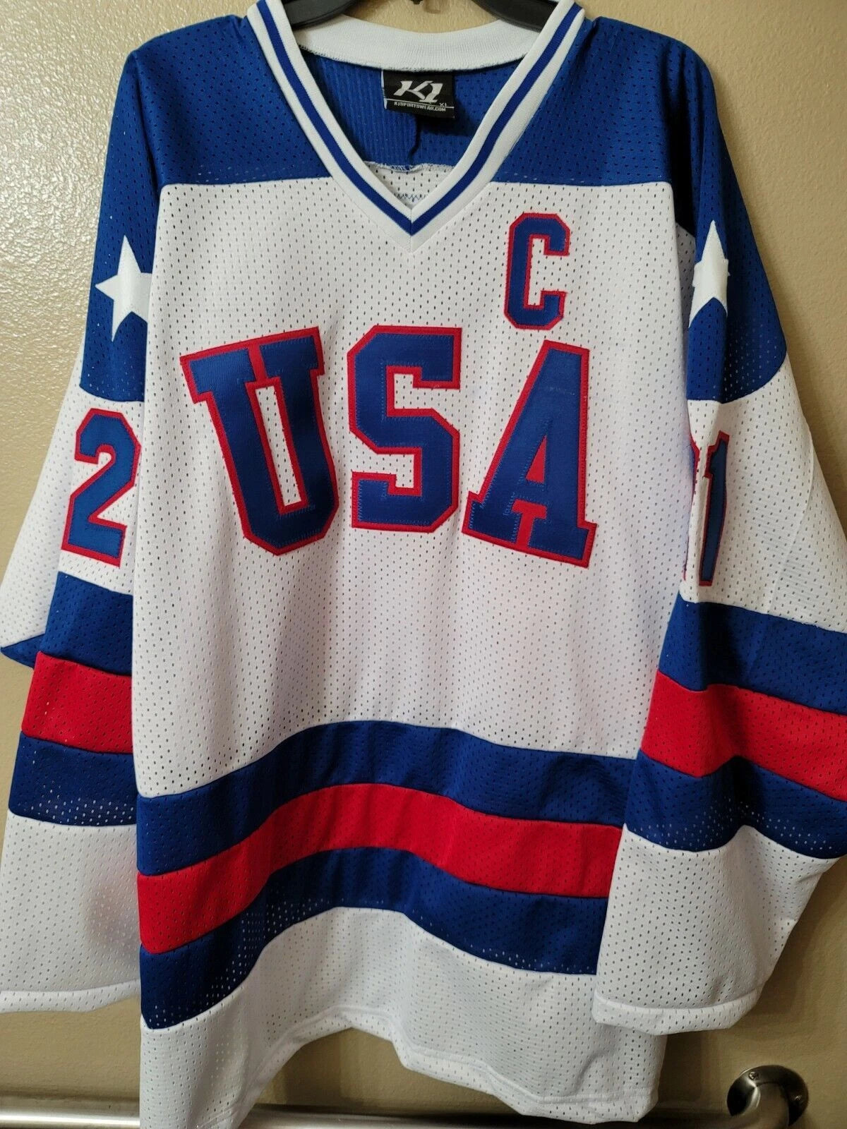 Mens K1 MIKE ERUZIONE 1980 Miracle On Ice Hockey Jersey WHITE