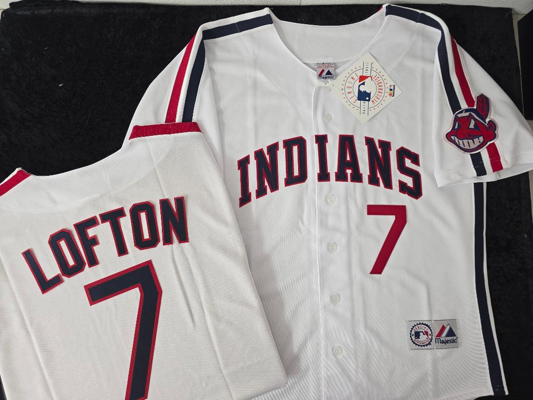 Majestic Cleveland Indians KENNY LOFTON Vintage Throwback Baseball Jersey WHITE