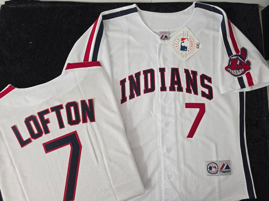 Majestic Cleveland Indians KENNY LOFTON Vintage Throwback Baseball Jersey WHITE