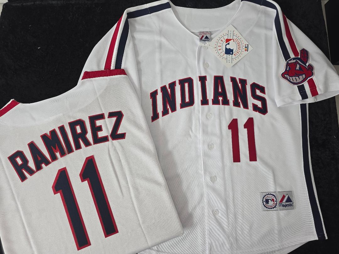 Majestic Cleveland Indians JOSE RAMIREZ Vintage Throwback Baseball Jersey WHITE