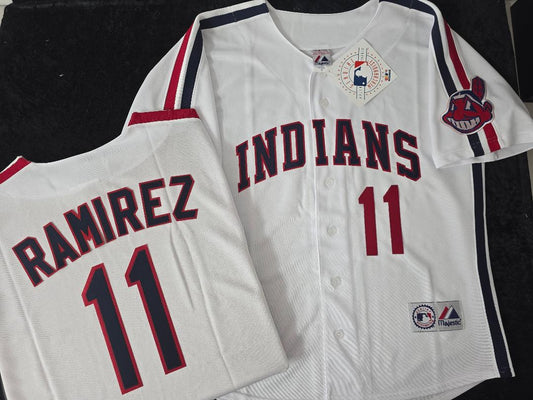 Majestic Cleveland Indians JOSE RAMIREZ Vintage Throwback Baseball Jersey WHITE