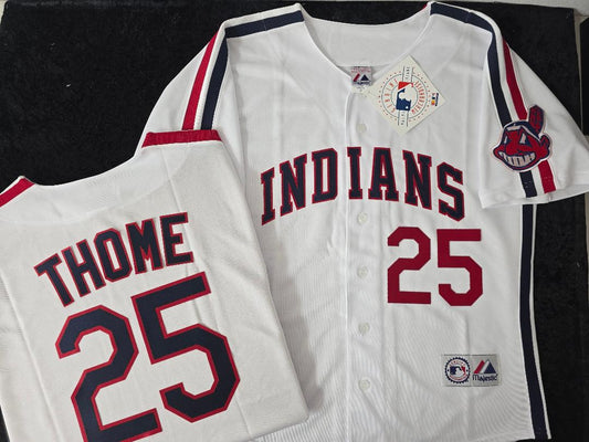 Majestic Cleveland Indians JIM THOME Vintage Throwback Baseball Jersey WHITE