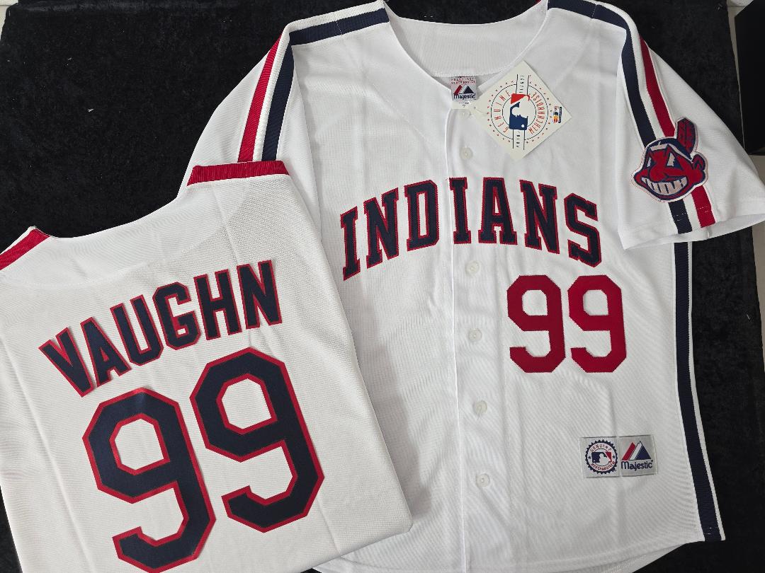 Majestic Cleveland Indians RICKY VAUGHN CHARLIE SHEEN Vintage Throwback Baseball Jersey WHITE