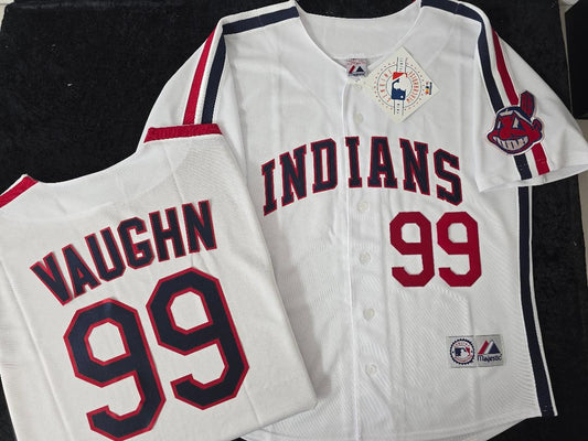 Majestic Cleveland Indians RICKY VAUGHN CHARLIE SHEEN Vintage Throwback Baseball Jersey WHITE