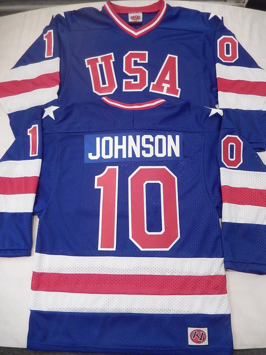 Mens K1 MARK JOHNSON 1980 Miracle On Ice Hockey Jersey BLUE