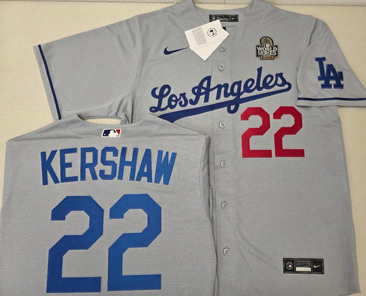 Nike Los Angeles Dodgers CLAYTON KERSHAW 2024 World Series Baseball Jersey GRAY