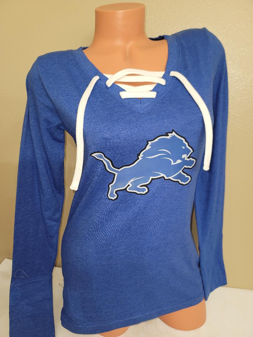 Womens Ladies DETROIT LIONS "Laces" Long Sleeves Football Jersey SHIRT ROYAL New