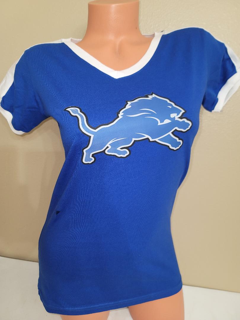 Womens Ladies DETROIT LIONS "Ringer" Football Jersey SHIRT ROYAL New