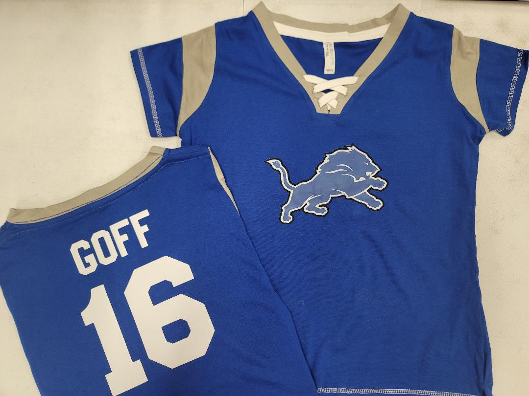 Womens Ladies Detroit Lions JARED GOFF "Laces" Football Jersey SHIRT ROYAL New