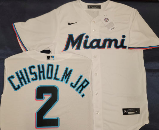 Nike Miami Marlins JAZZ CHISHOLM JR Sewn Baseball Jersey WHITE