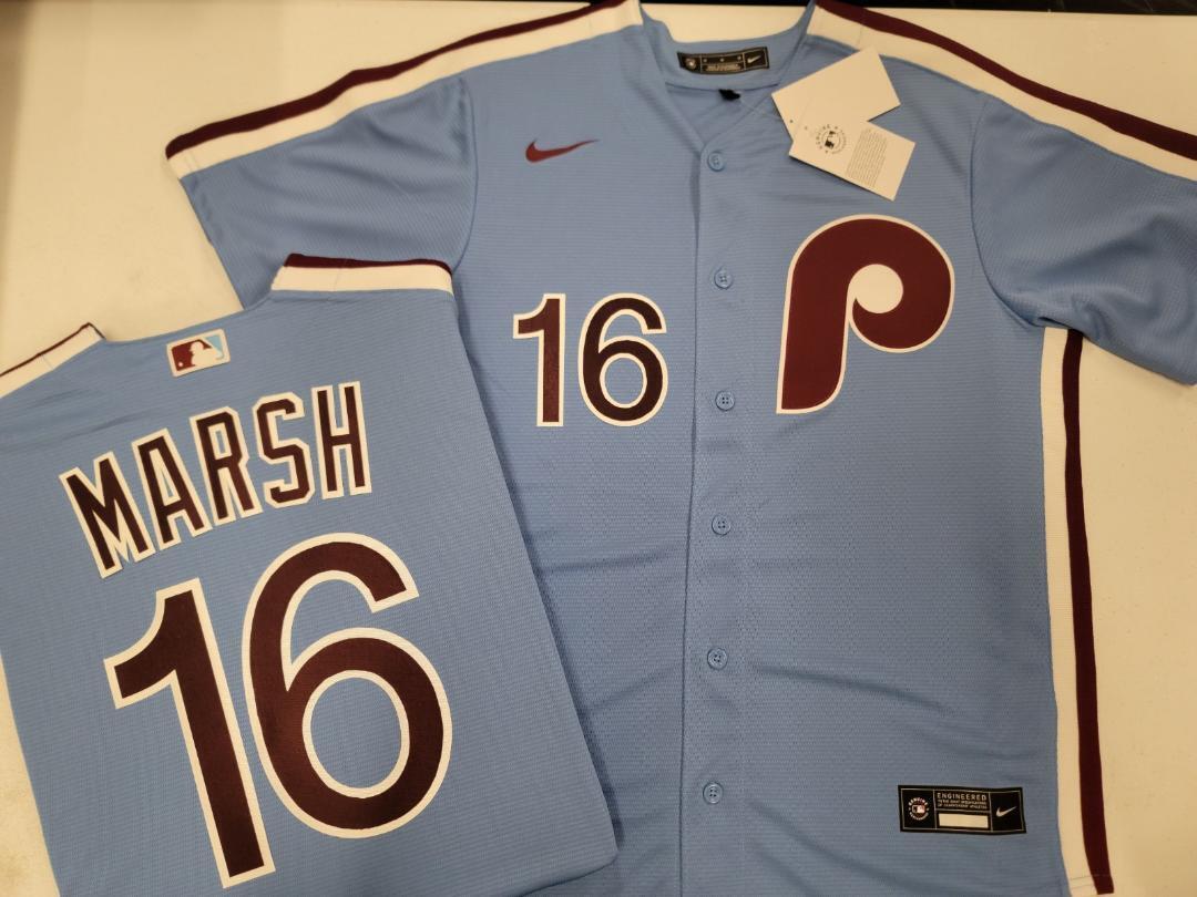 Nike Philadelphia Phillies BRANDON MARSH Sewn Throwback Baseball Jersey Blue