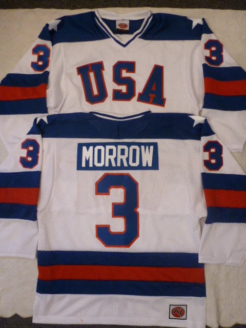 Mens K1 KEN MORROW 1980 Miracle On Ice Hockey Jersey WHITE