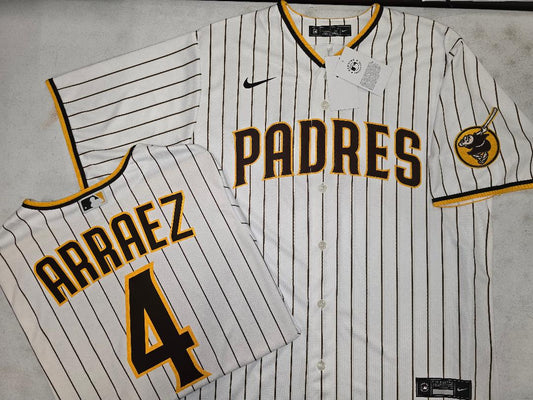 Mens NIKE San Diego Padres LUIS ARRAEZ Sewn JERSEY White P/S