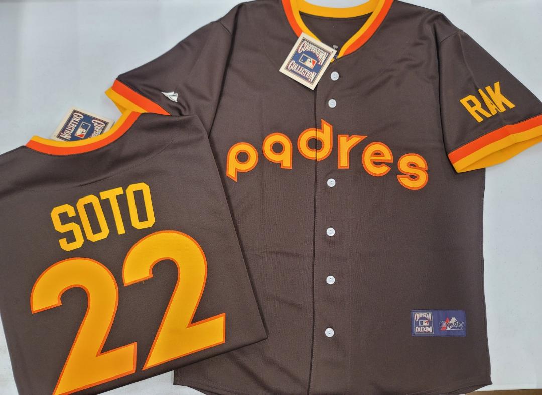 Cooperstown Collection San Diego Padres JUAN SOTO Sewn THROWBACK Baseball Jersey BROWN