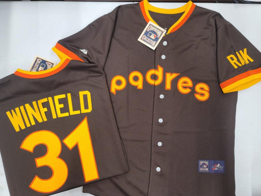 Cooperstown Collection San Diego Padres DAVE WINFIELD Sewn THROWBACK Baseball Jersey BROWN