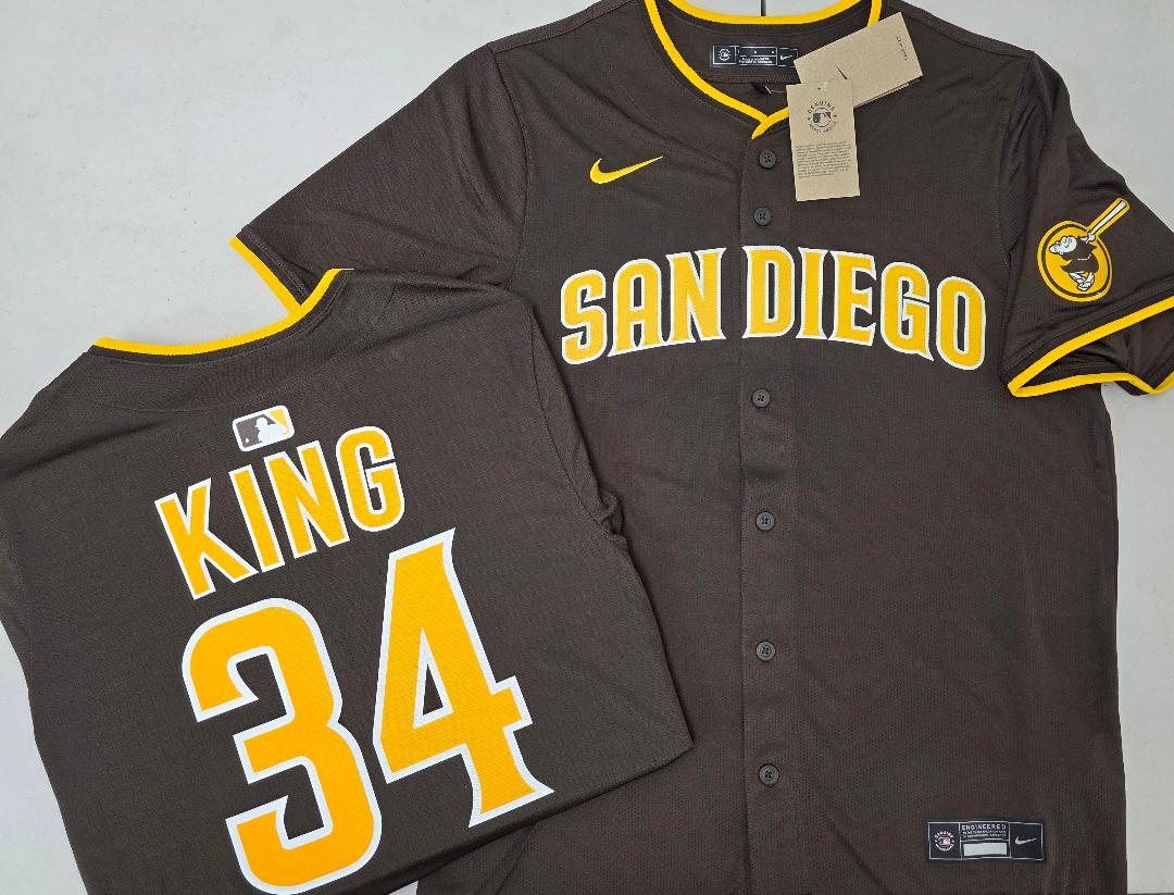Mens NIKE San Diego Padres MICHAEL KING Sewn JERSEY Brown