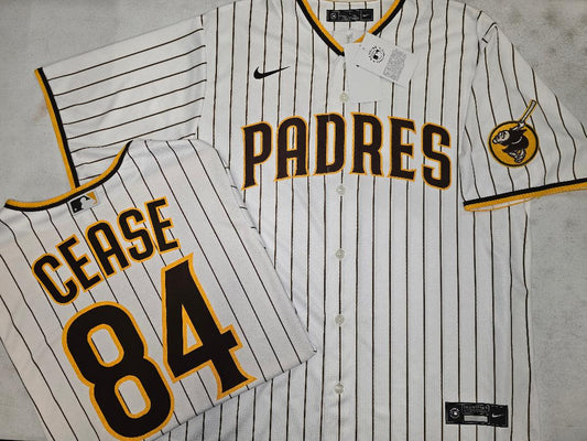 Mens NIKE San Diego Padres DYLAN CEASE Sewn JERSEY White P/S