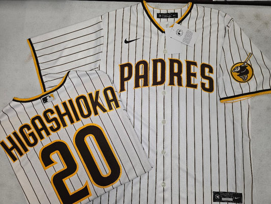 Mens NIKE San Diego Padres KYLE HIGASHIOKA Sewn JERSEY White P/S